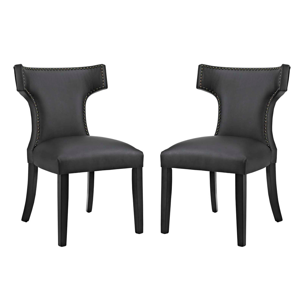 Curve Dining Side Chair Vinyl Set of 2 in Black