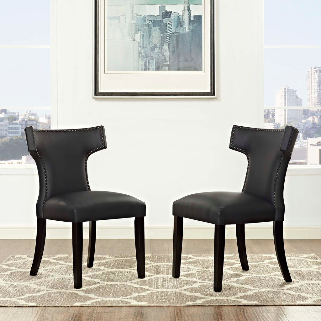 Curve Dining Side Chair Vinyl Set of 2 in Black