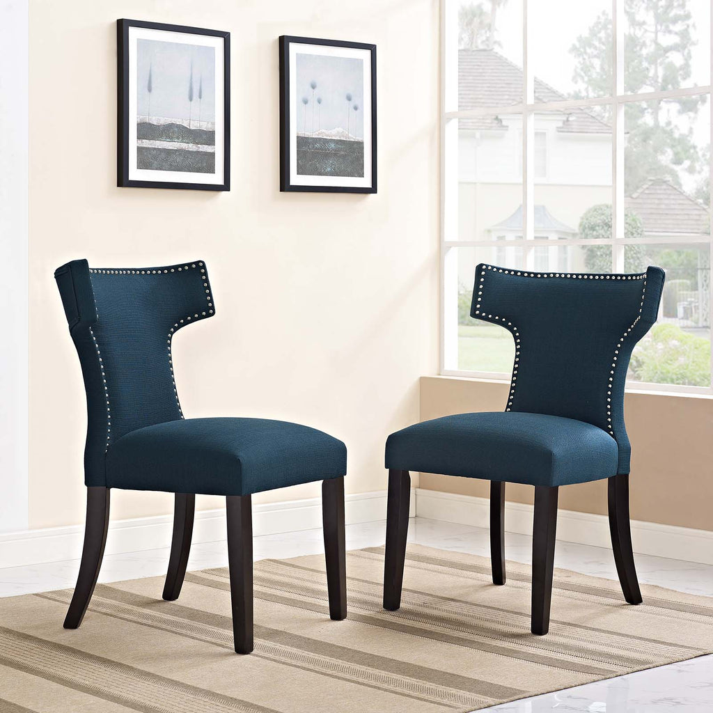 Curve Dining Side Chair Fabric Set of 2 in Azure