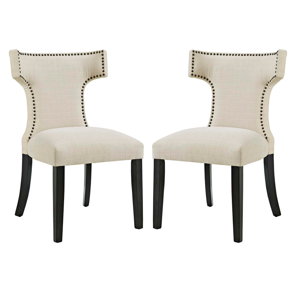 Curve Dining Side Chair Fabric Set of 2 in Beige