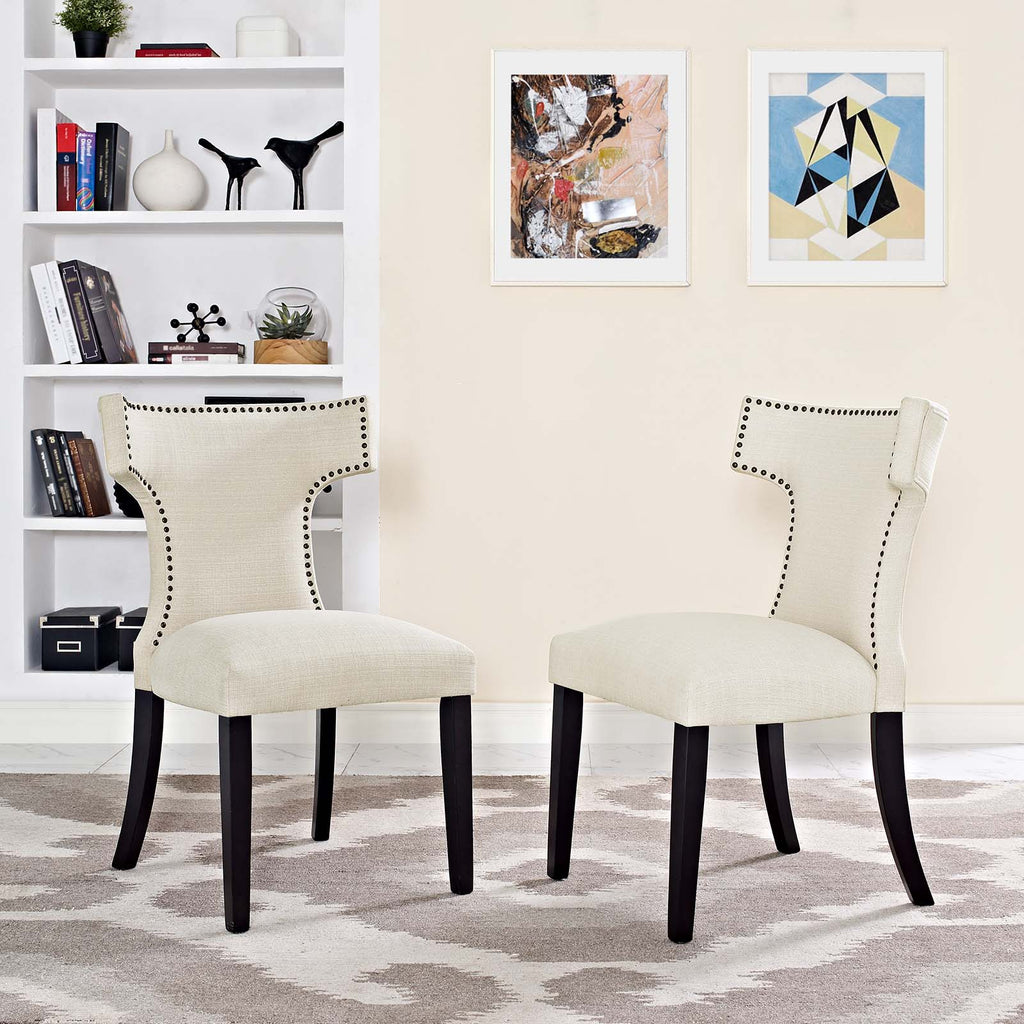 Curve Dining Side Chair Fabric Set of 2 in Beige