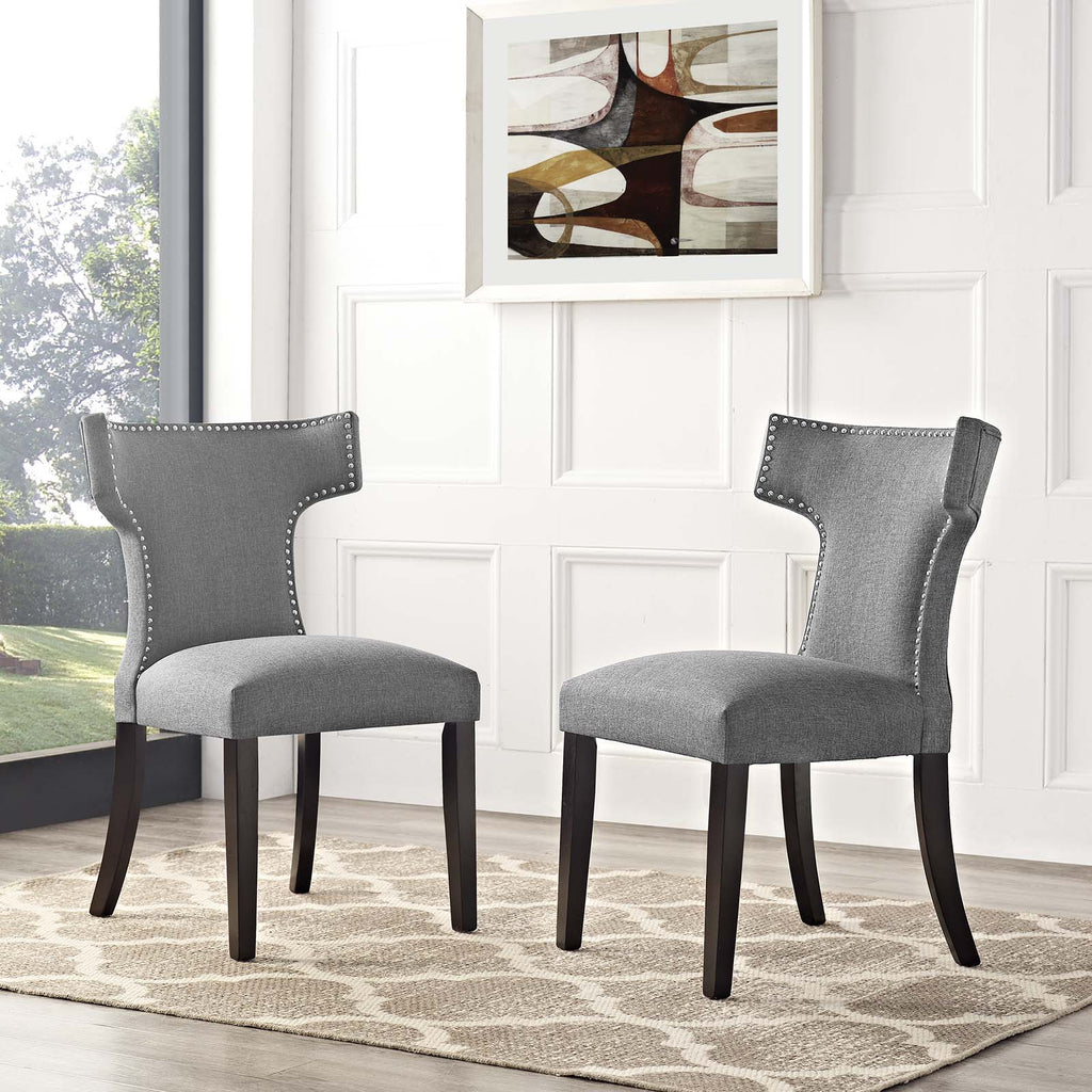 Curve Dining Side Chair Fabric Set of 2 in Gray