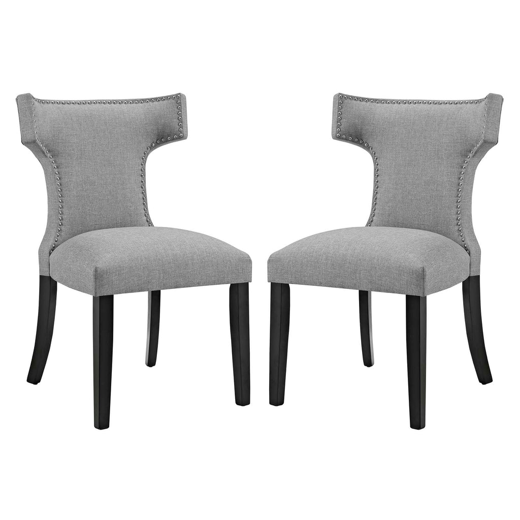 Curve Dining Side Chair Fabric Set of 2 in Light Gray