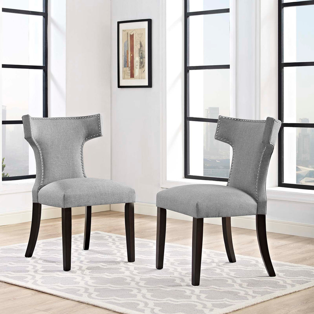 Curve Dining Side Chair Fabric Set of 2 in Light Gray