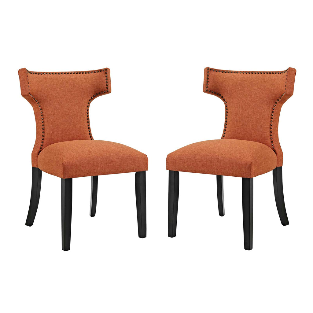 Curve Dining Side Chair Fabric Set of 2 in Orange