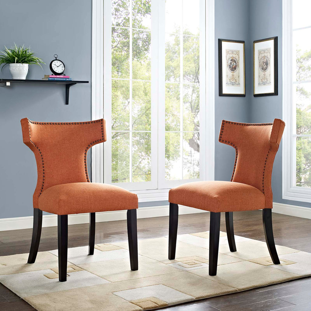 Curve Dining Side Chair Fabric Set of 2 in Orange