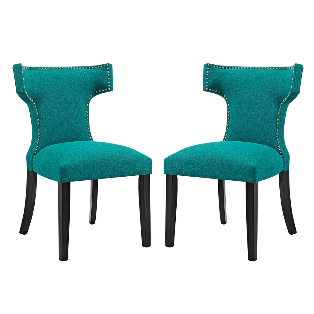 Curve Dining Side Chair Fabric Set of 2 in Teal