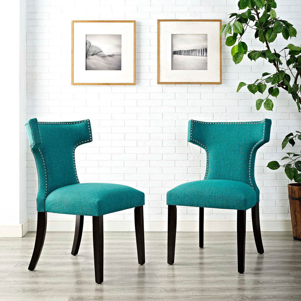 Curve Dining Side Chair Fabric Set of 2 in Teal