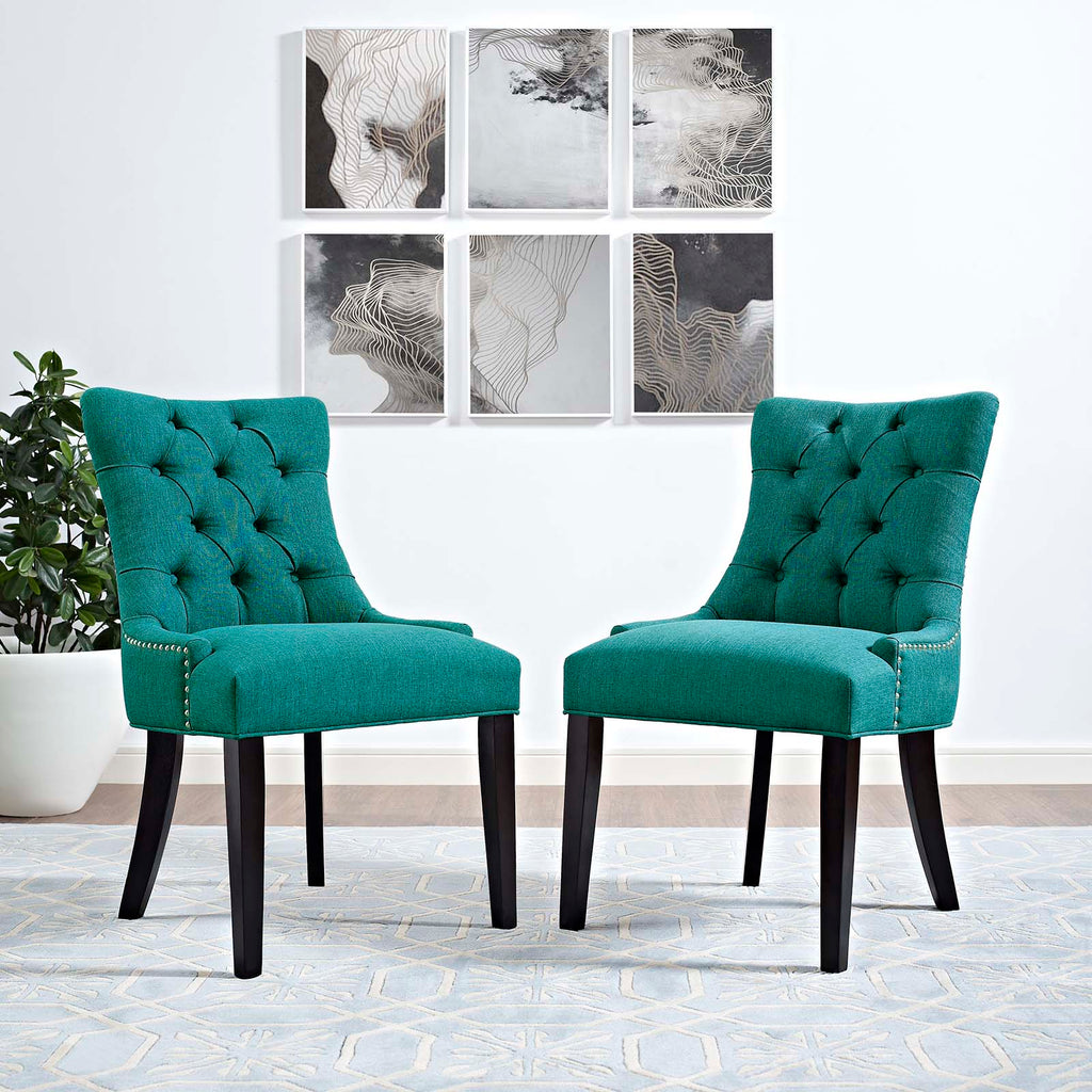 Regent Dining Side Chair Fabric Set of 2 in Teal