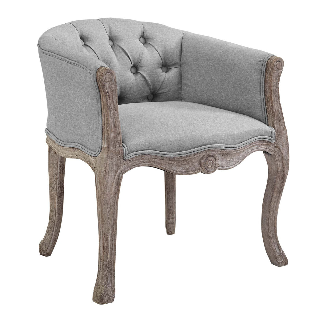 Crown Vintage French Upholstered Fabric Dining Armchair in Light Gray