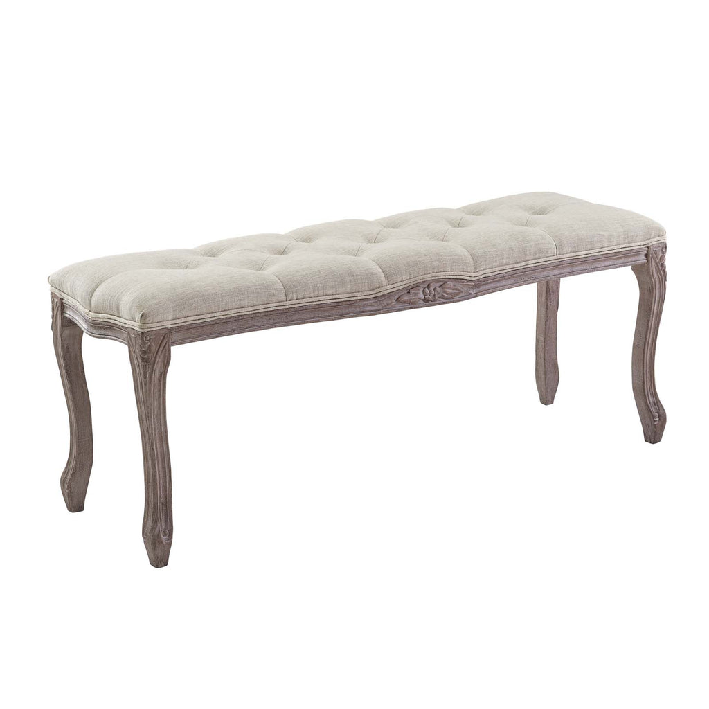 Regal Vintage French Upholstered Fabric Bench in Beige