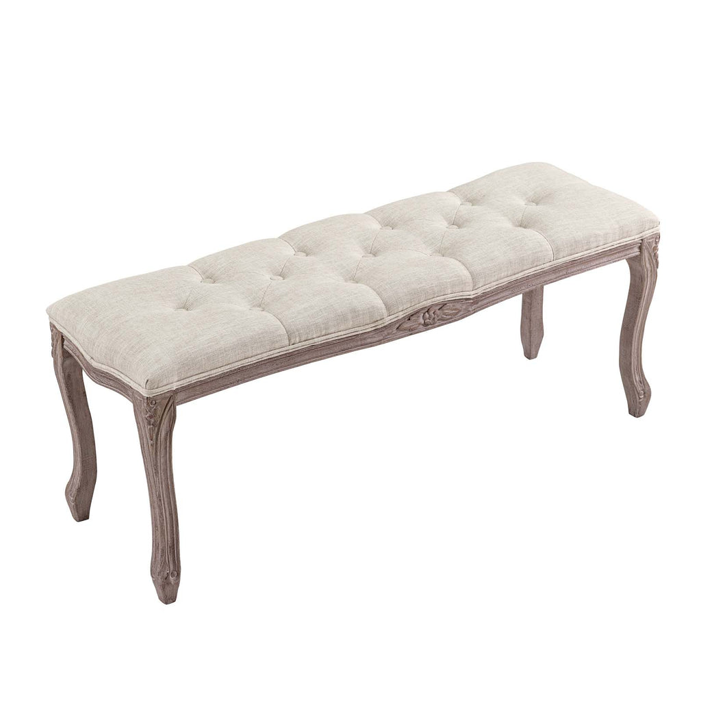 Regal Vintage French Upholstered Fabric Bench in Beige