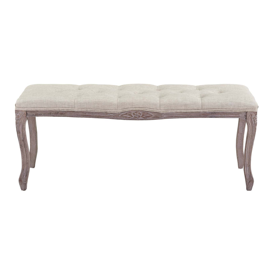 Regal Vintage French Upholstered Fabric Bench in Beige