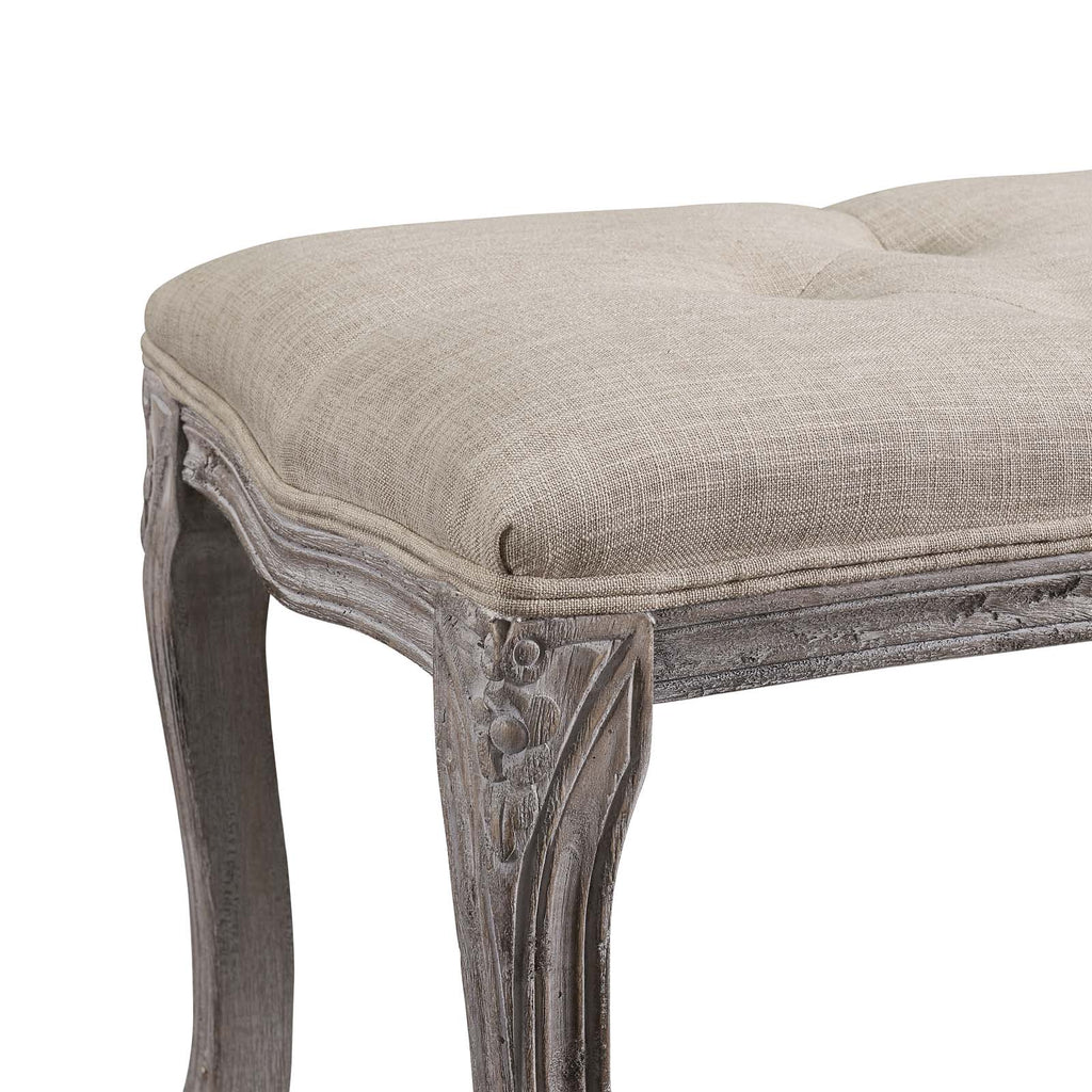 Regal Vintage French Upholstered Fabric Bench in Beige