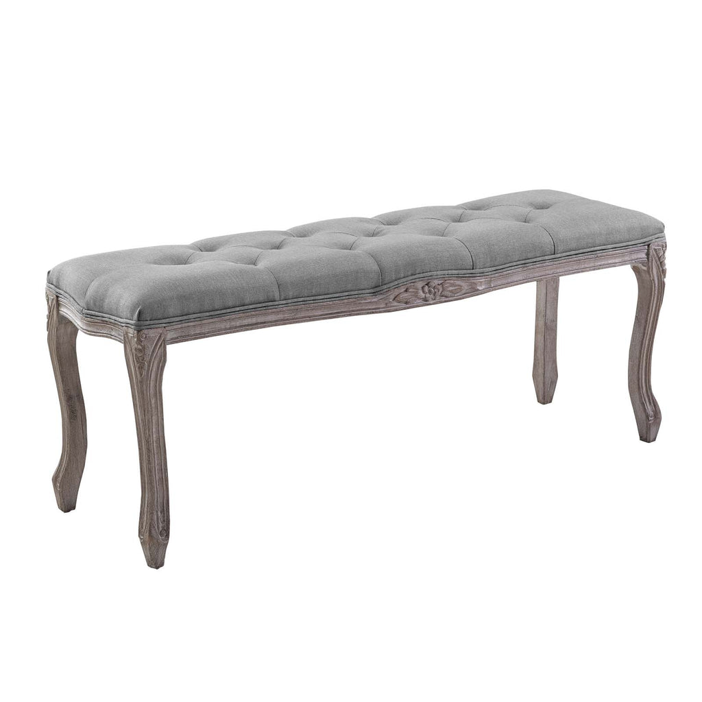 Regal Vintage French Upholstered Fabric Bench in Light Gray