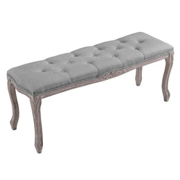 Regal Vintage French Upholstered Fabric Bench in Light Gray