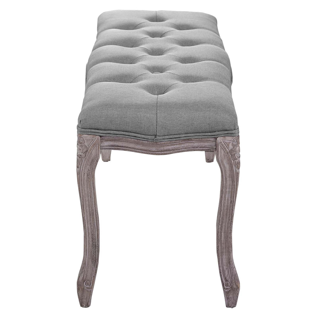 Regal Vintage French Upholstered Fabric Bench in Light Gray