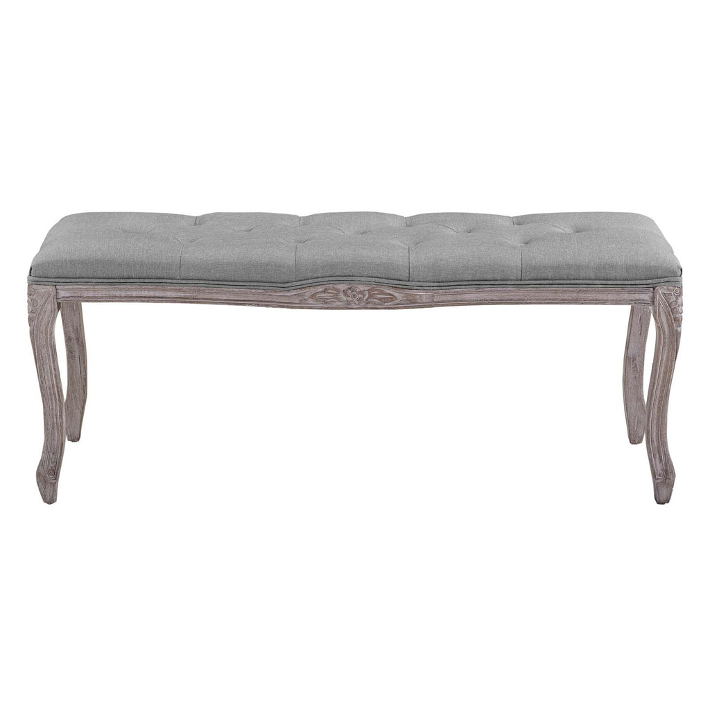 Regal Vintage French Upholstered Fabric Bench in Light Gray