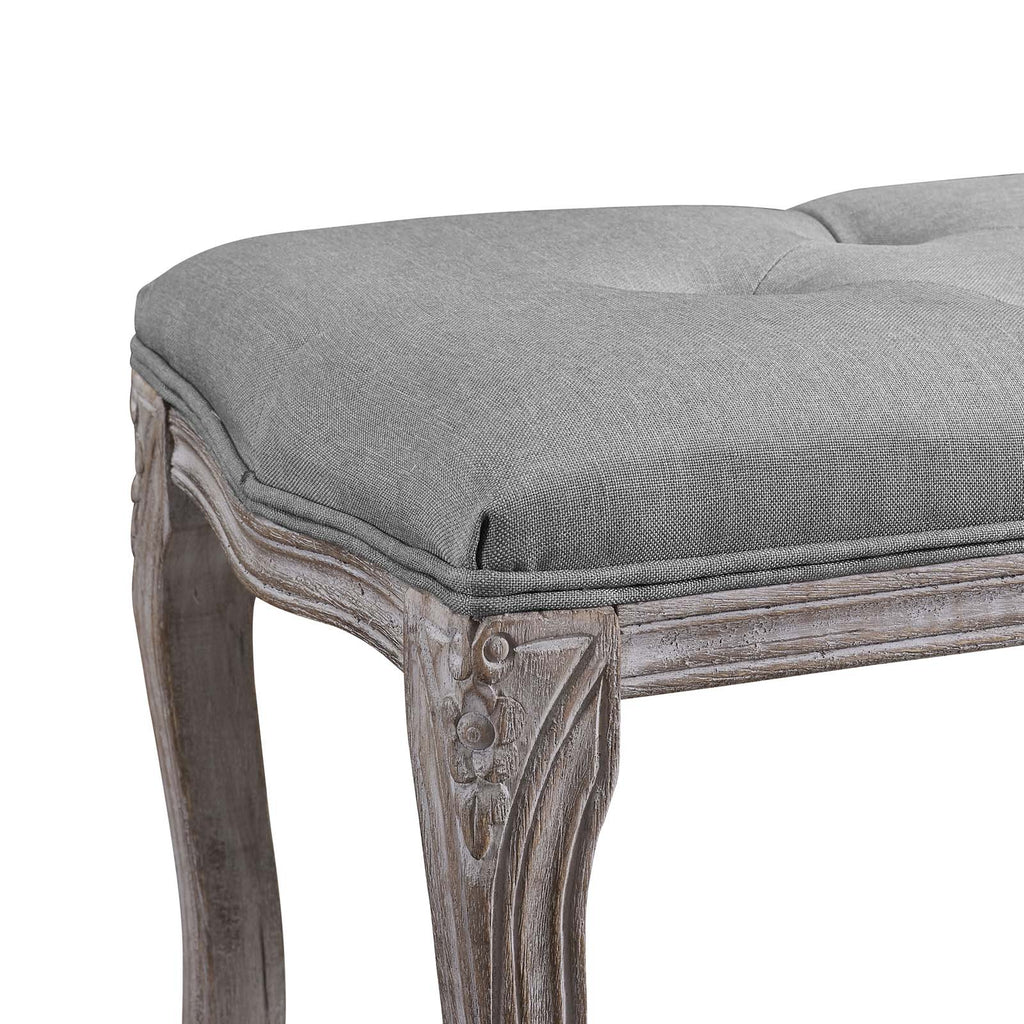 Regal Vintage French Upholstered Fabric Bench in Light Gray