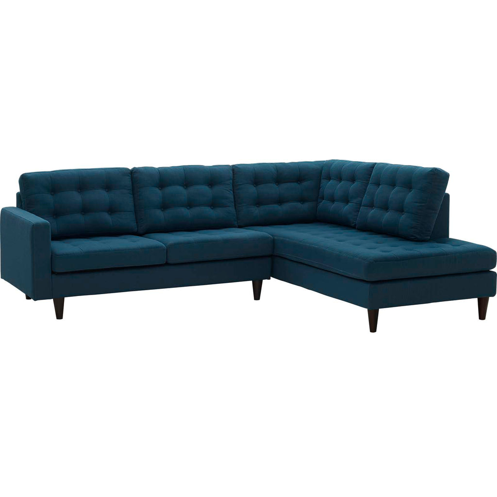 Empress 2 Piece Upholstered Fabric Right Facing Bumper Sectional in Azure