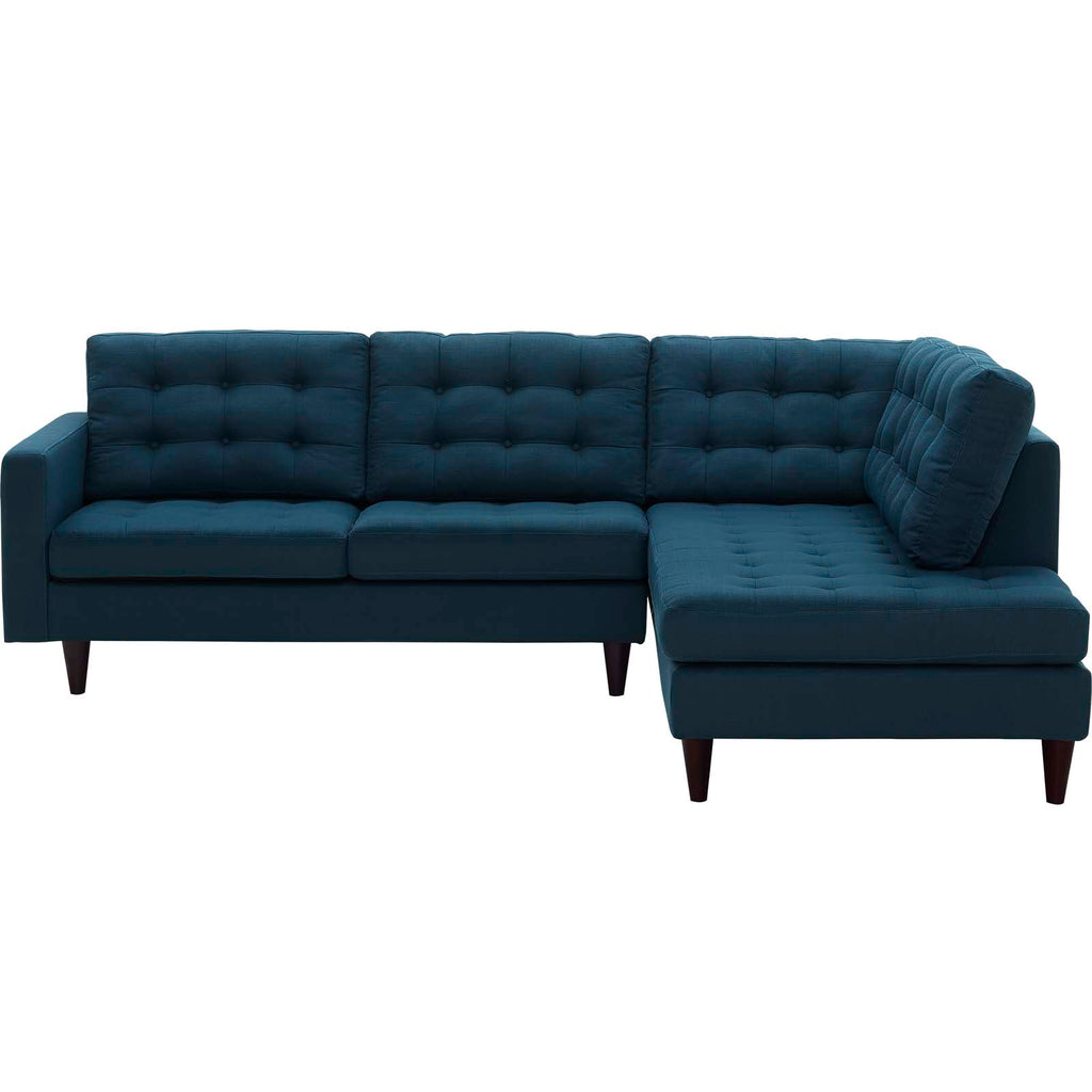 Empress 2 Piece Upholstered Fabric Right Facing Bumper Sectional in Azure