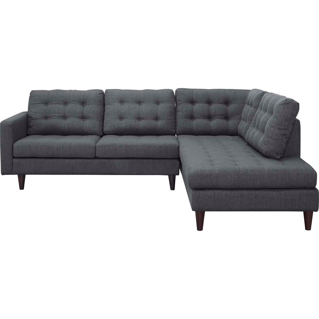 Empress 2 Piece Upholstered Fabric Right Facing Bumper Sectional in Gray