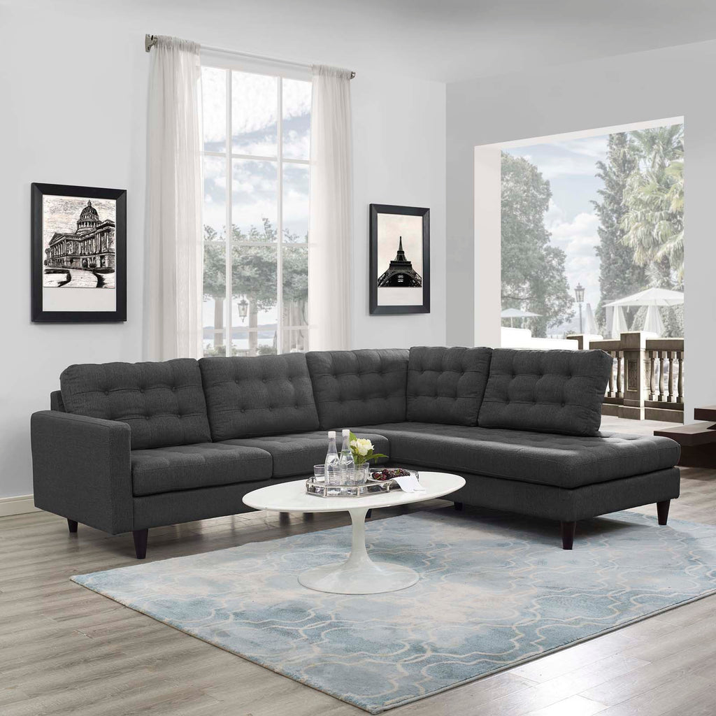 Empress 2 Piece Upholstered Fabric Right Facing Bumper Sectional in Gray