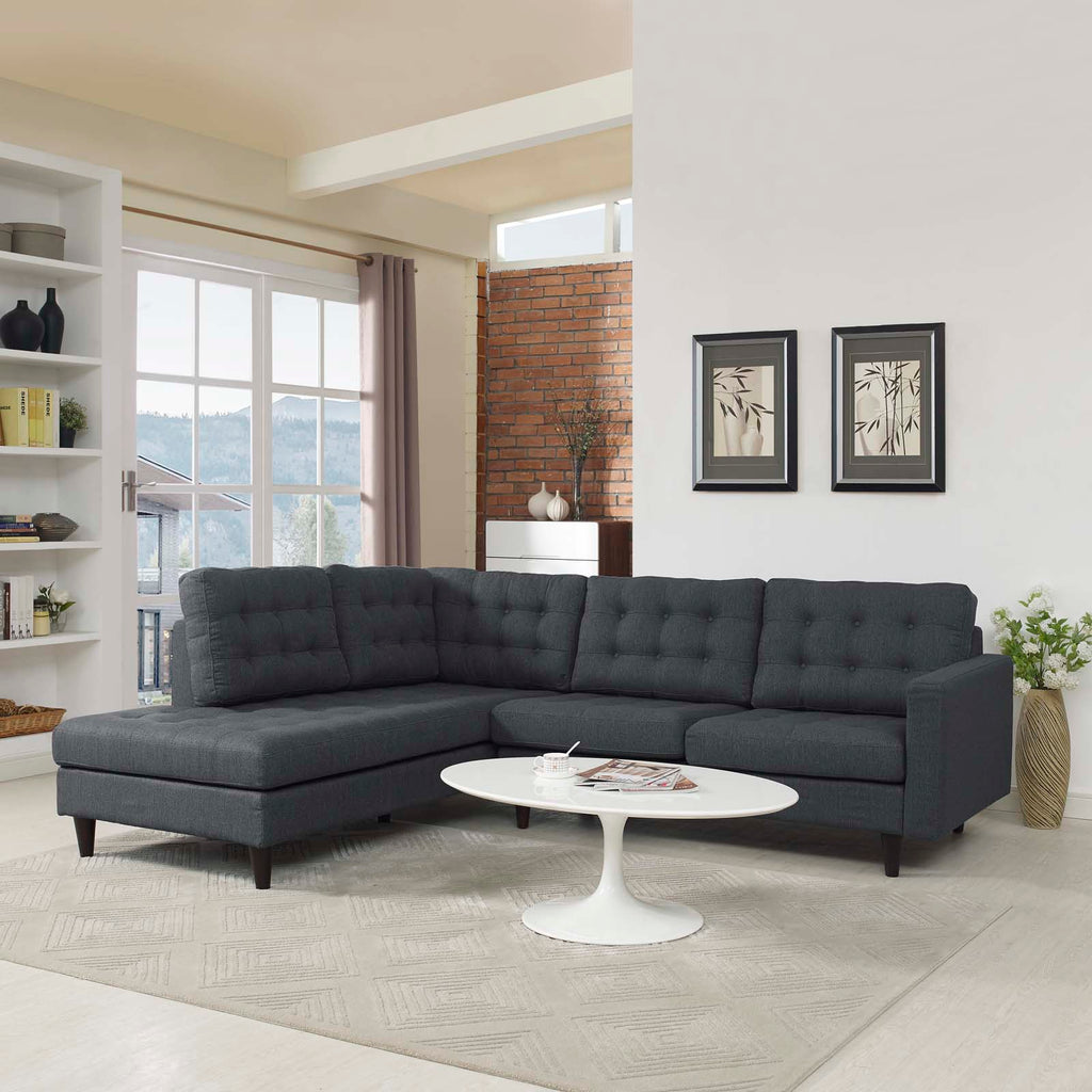 Empress 2 Piece Upholstered Fabric Left Facing Bumper Sectional in Gray