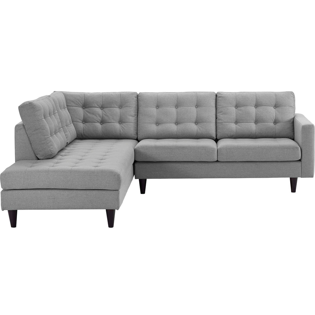 Empress 2 Piece Upholstered Fabric Left Facing Bumper Sectional in Light Gray