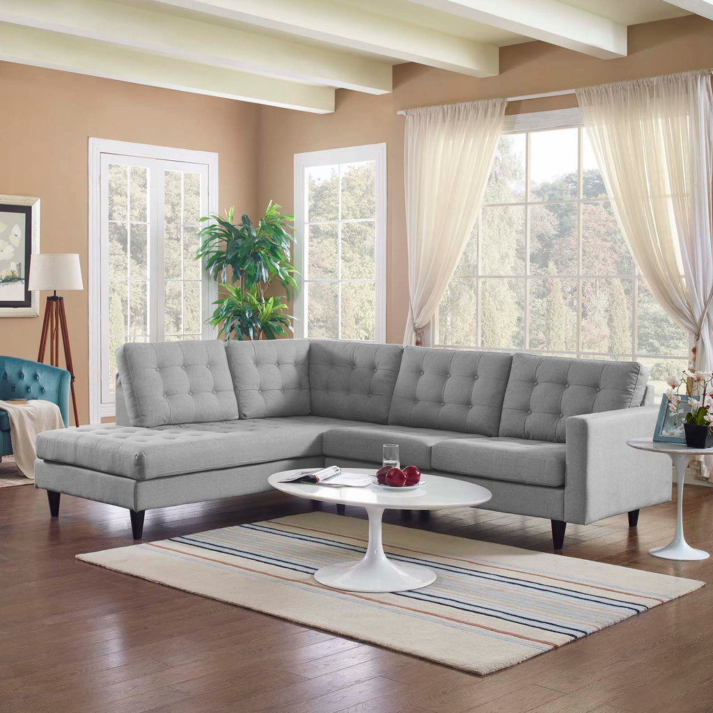 Empress 2 Piece Upholstered Fabric Left Facing Bumper Sectional in Light Gray