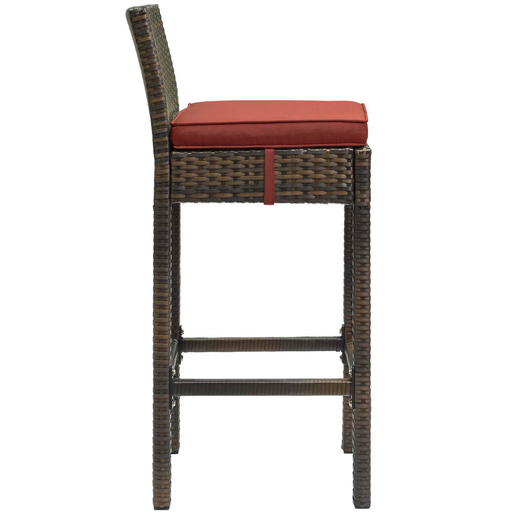 Conduit Outdoor Patio Wicker Rattan Bar Stool in Brown Currant