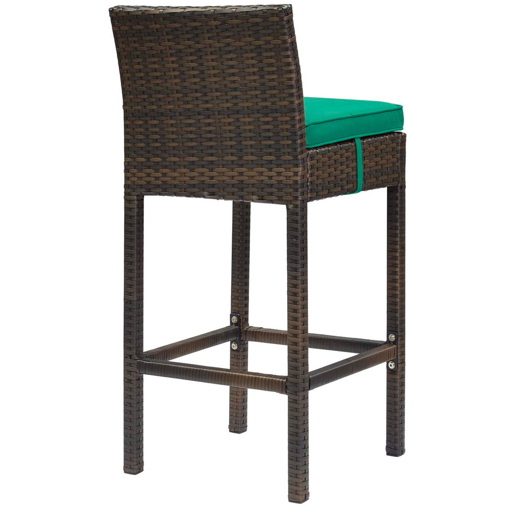 Conduit Outdoor Patio Wicker Rattan Bar Stool in Brown Green