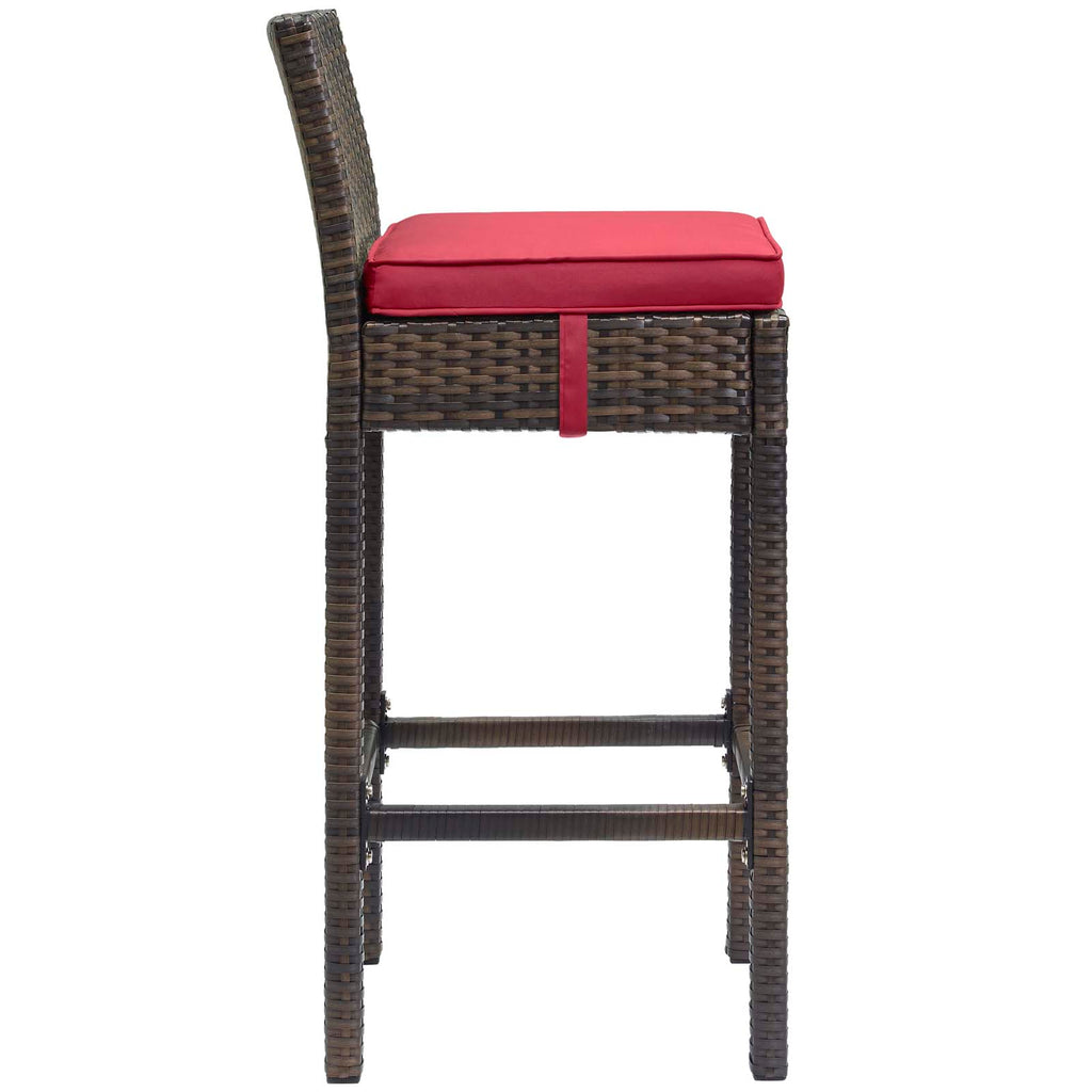 Conduit Outdoor Patio Wicker Rattan Bar Stool in Brown Red