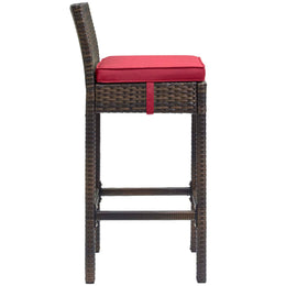 Conduit Outdoor Patio Wicker Rattan Bar Stool in Brown Red