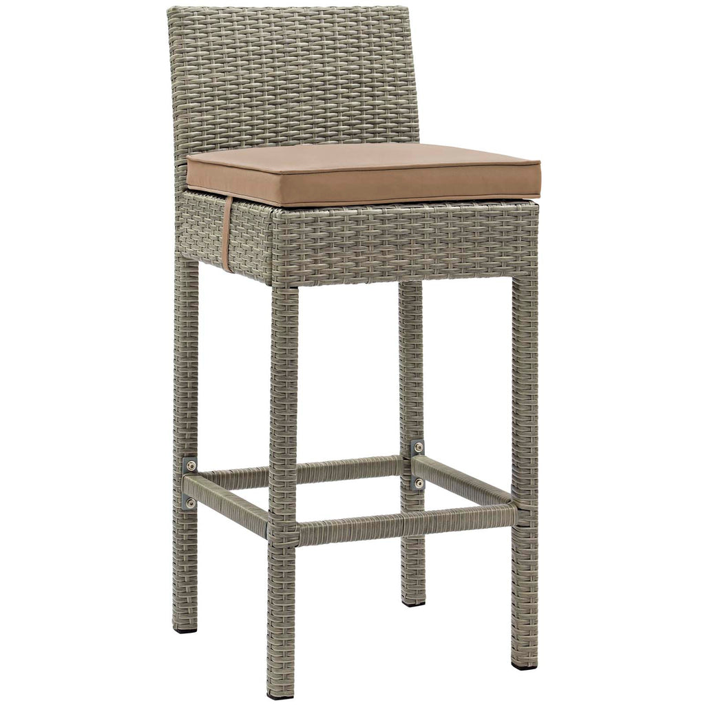 Conduit Outdoor Patio Wicker Rattan Bar Stool in Light Gray Mocha