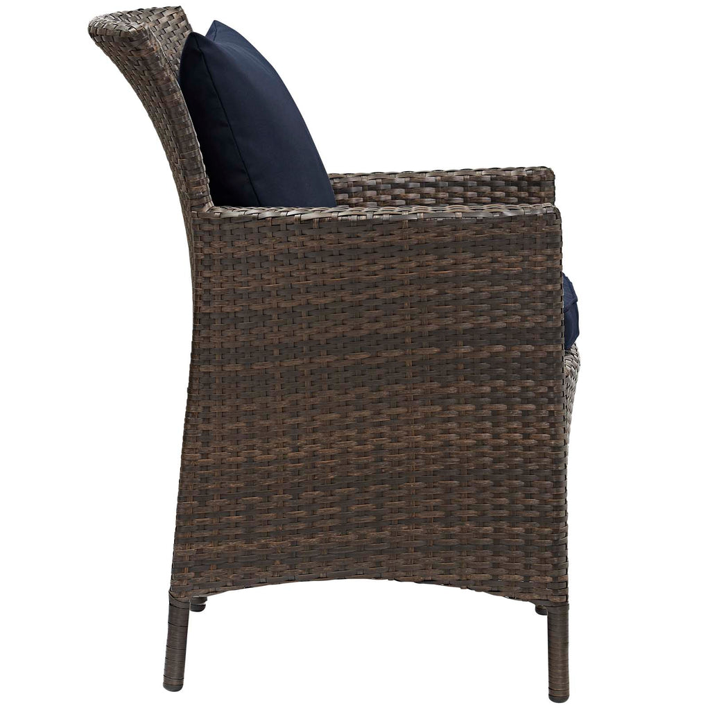 Conduit Outdoor Patio Wicker Rattan Dining Armchair in Brown Navy