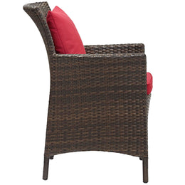 Conduit Outdoor Patio Wicker Rattan Dining Armchair in Brown Red