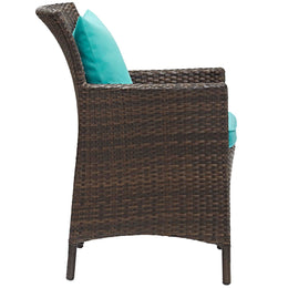 Conduit Outdoor Patio Wicker Rattan Dining Armchair in Brown Turquoise