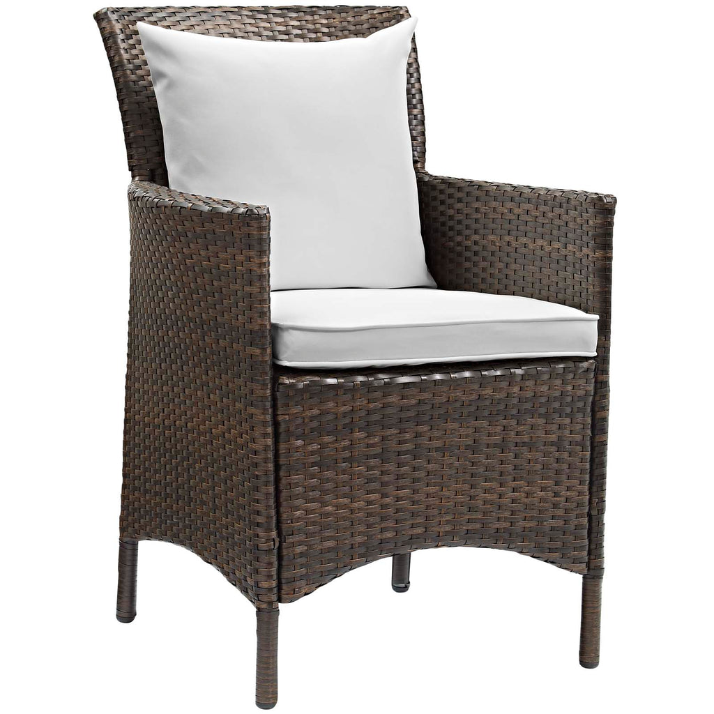 Conduit Outdoor Patio Wicker Rattan Dining Armchair in Brown White