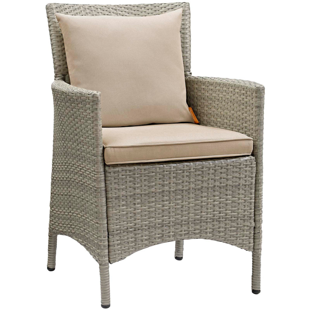 Conduit Outdoor Patio Wicker Rattan Dining Armchair in Light Gray Beige