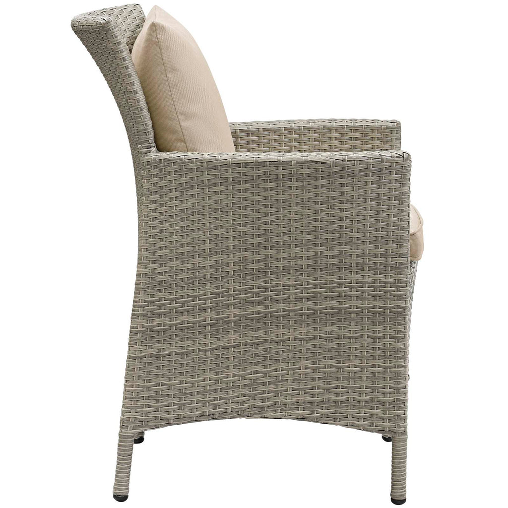 Conduit Outdoor Patio Wicker Rattan Dining Armchair in Light Gray Beige