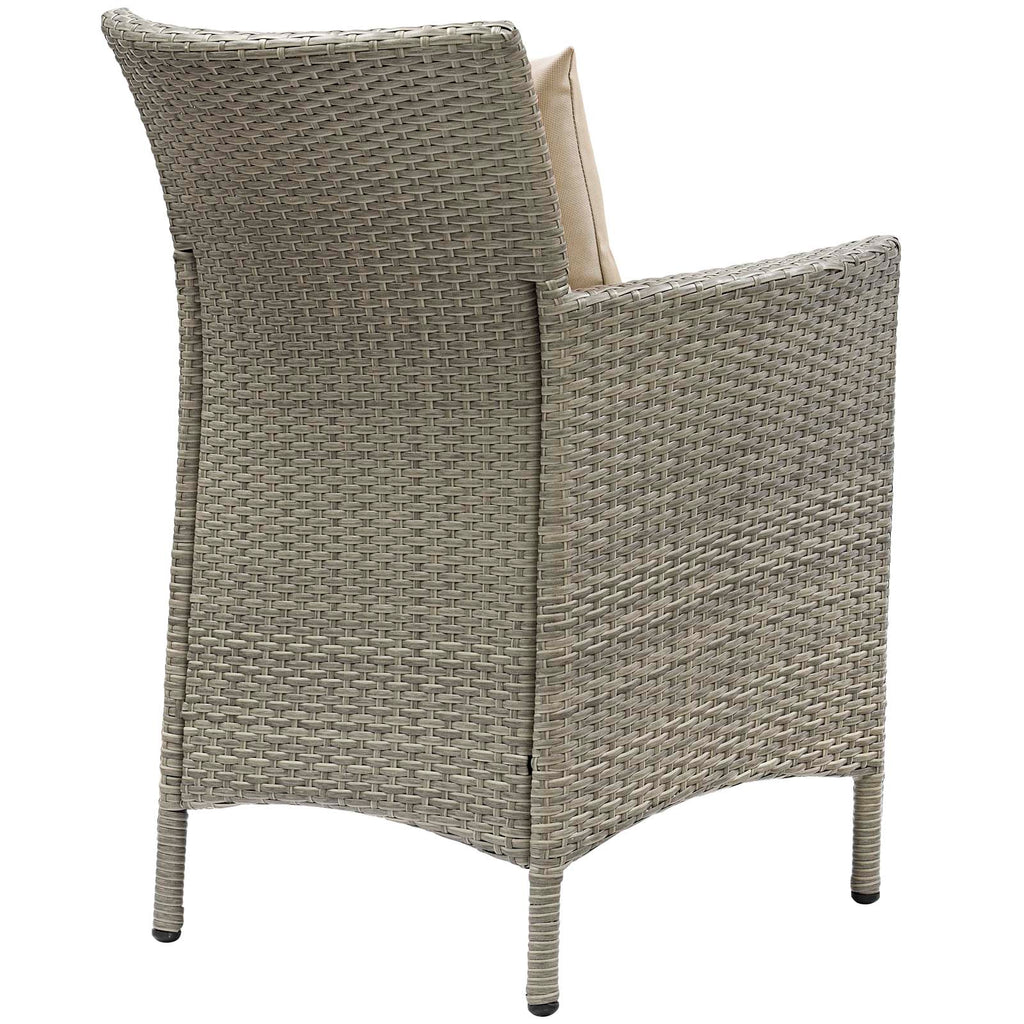 Conduit Outdoor Patio Wicker Rattan Dining Armchair in Light Gray Beige