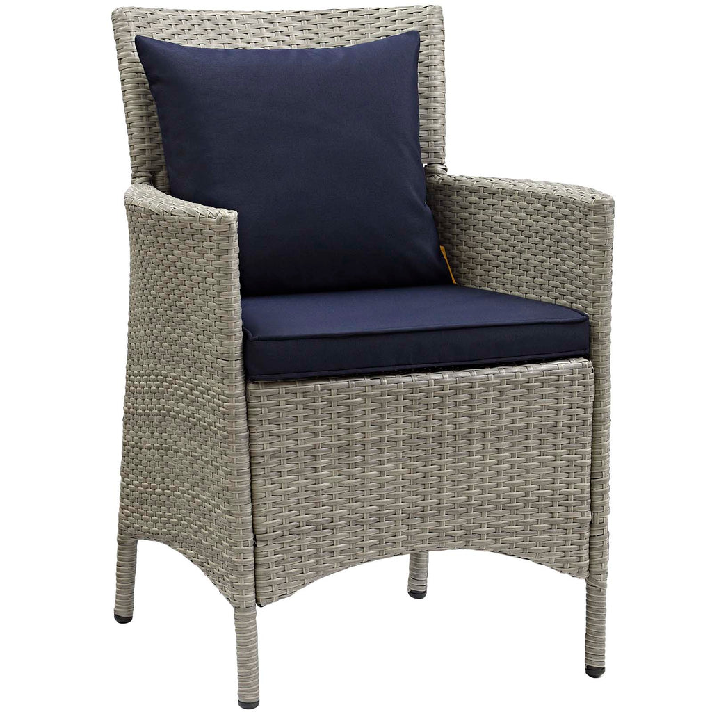 Conduit Outdoor Patio Wicker Rattan Dining Armchair in Light Gray Navy