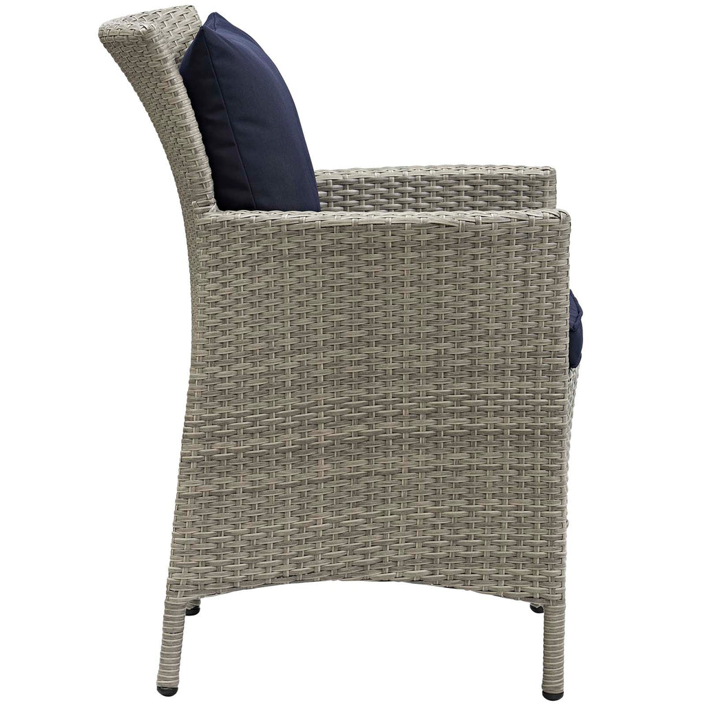 Conduit Outdoor Patio Wicker Rattan Dining Armchair in Light Gray Navy