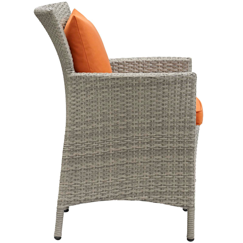 Conduit Outdoor Patio Wicker Rattan Dining Armchair in Light Gray Orange