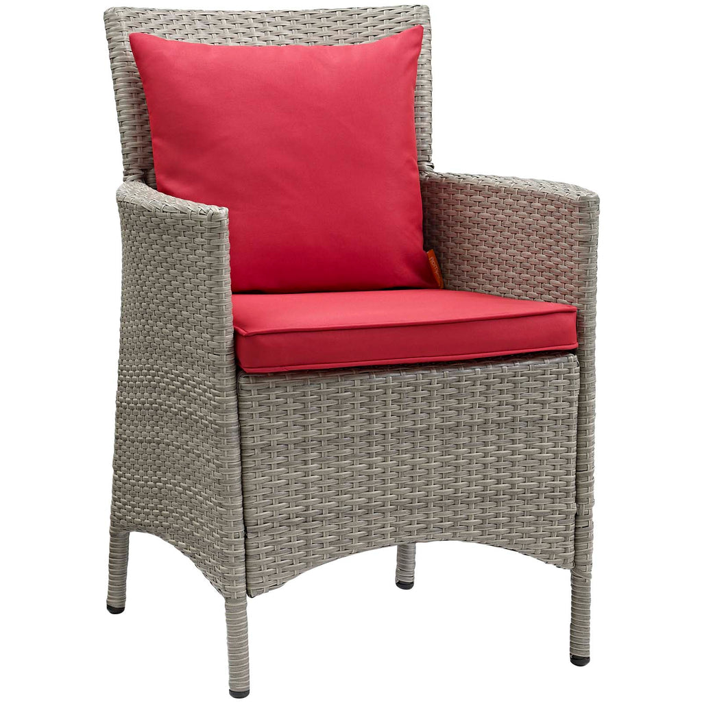 Conduit Outdoor Patio Wicker Rattan Dining Armchair in Light Gray Red