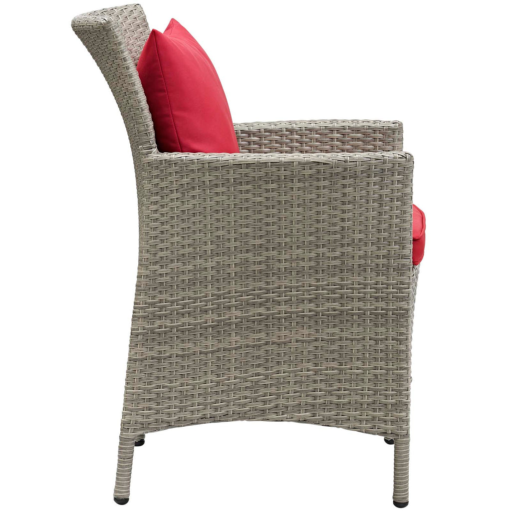 Conduit Outdoor Patio Wicker Rattan Dining Armchair in Light Gray Red