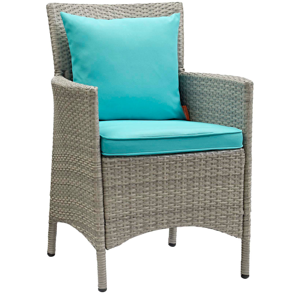 Conduit Outdoor Patio Wicker Rattan Dining Armchair in Light Gray Turquoise