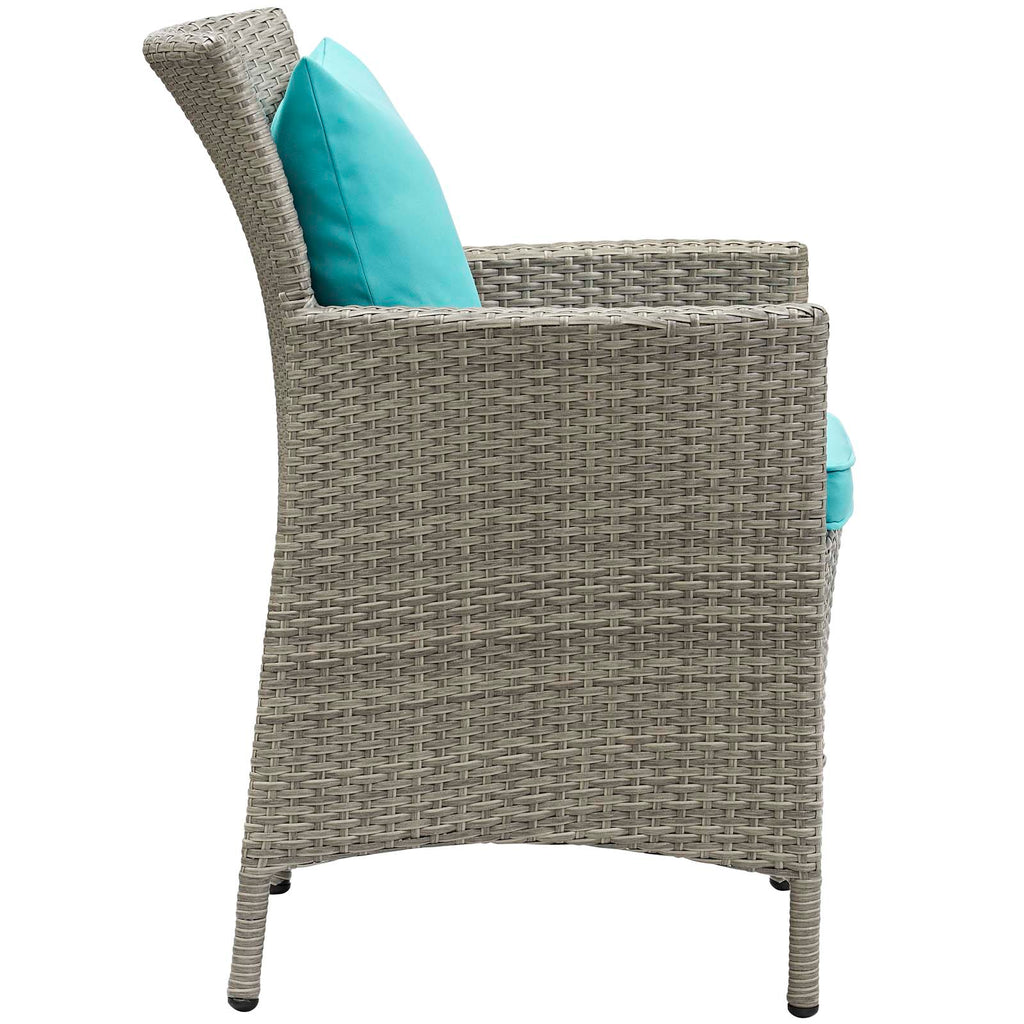 Conduit Outdoor Patio Wicker Rattan Dining Armchair in Light Gray Turquoise