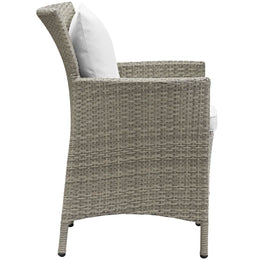 Conduit Outdoor Patio Wicker Rattan Dining Armchair in Light Gray White
